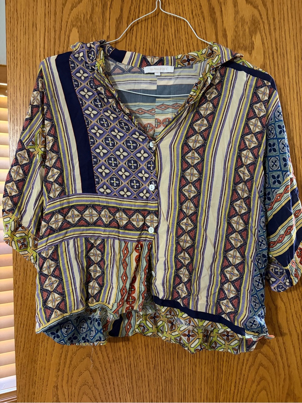 Olivaceous Striped & Geometric Patchwork Blouse - Multi Colors
